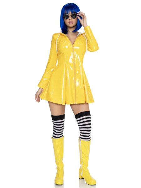 2 PC Rainy Day Rebel Costume, Includes Raincoat Dress and Glasses. - YELLOW