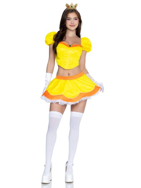 3 PC Flirty Flower Princess Costume, Includes Boned Top with Jewel Accent, Skirt, and Headband. - YELLOW