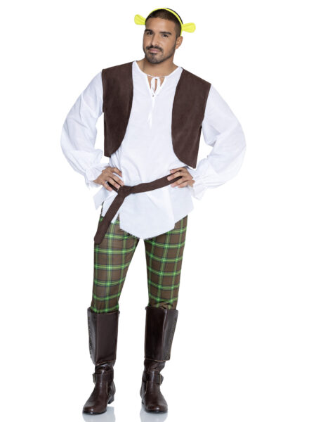 Men's 5 PC Swamp Thing Costume, Includes Tunic Shirt, Vest, Pants, Belt, and Headband. - MULTICOLOR