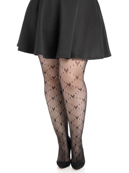 Love Struck Heart Net Tights - BLACK