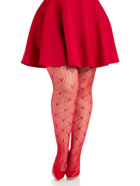 Love Struck Heart Net Tights - RED