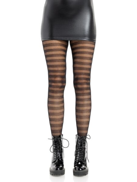 Horizontal Striped Net Tights - BLACK
