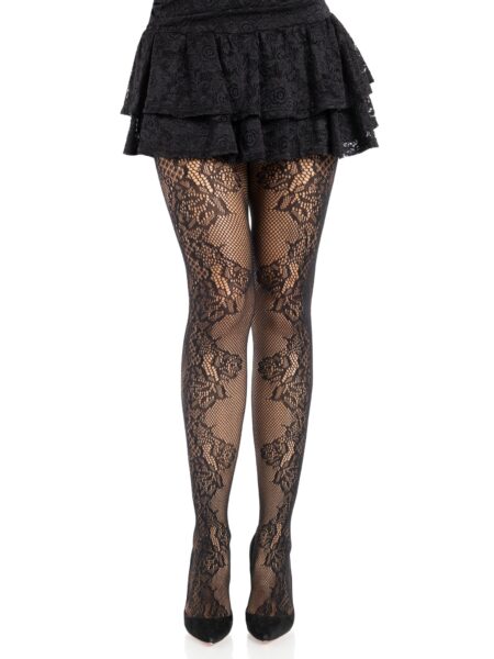 Fleurine Eyelet Lace Tights - BLACK