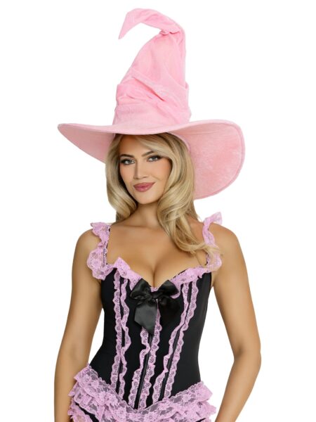 Velvet Ruched Witch Hat - PINK