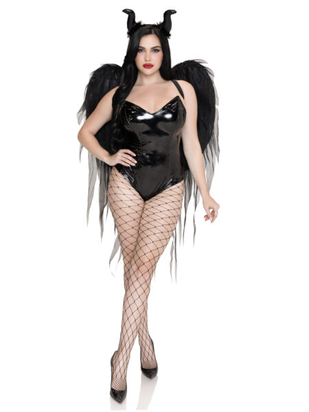 2 PC Dark Enchantress Chiffon Wings and Horn Headband. - BLACK