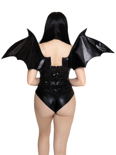 Wet Look Strapless Bat Wings - BLACK