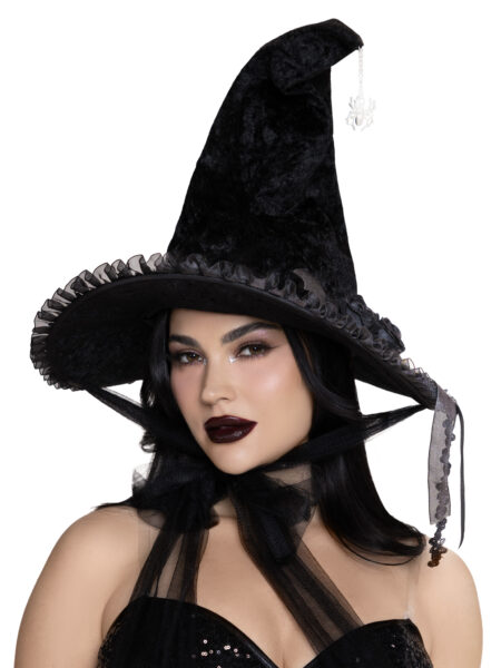 Dark Lolita Velvet Witch Hat - BLACK