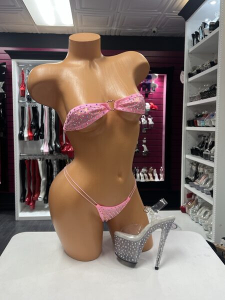 Pink Heart Sparkle Bikini with heart center bandeau and matching double-string bottom