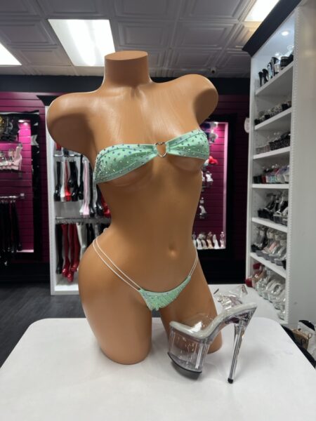 Mint Heart Sparkle Bikini with heart center, sparkling bandeau top and double-string bottom