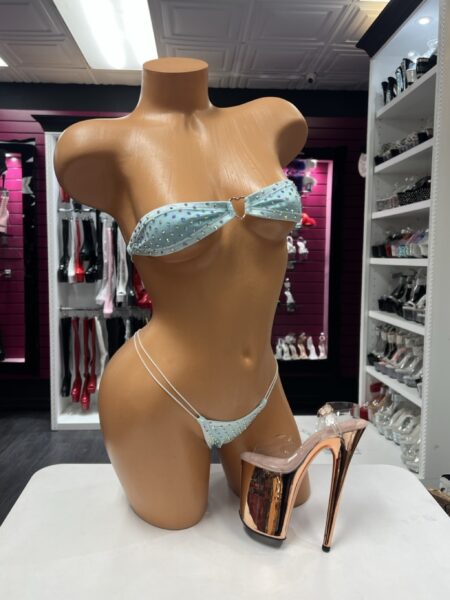 xxBaby Blue Heart Bikini with sparkling embellishments and heart center
