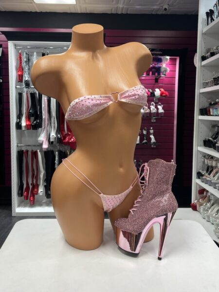 Pink Heart Accent Bikini with heart center ring and sparkling embellishments