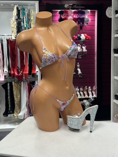 Lavender Beaded Crystal Bikini with colorful beads and crystal details