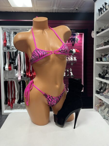 Pink Wild Print Bikini with mixed animal print top and tie-side bottom