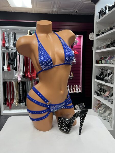 Royal Blue Crystal Set with halter top and multi-strap bottom