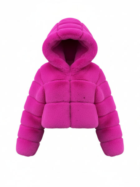 Fuchsia Faux Fur Puffy Crop Jacket