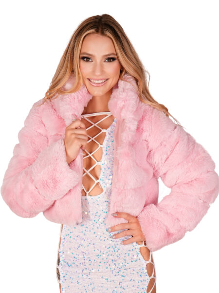 Baby Pink Faux Fur Puffer Crop Jacket