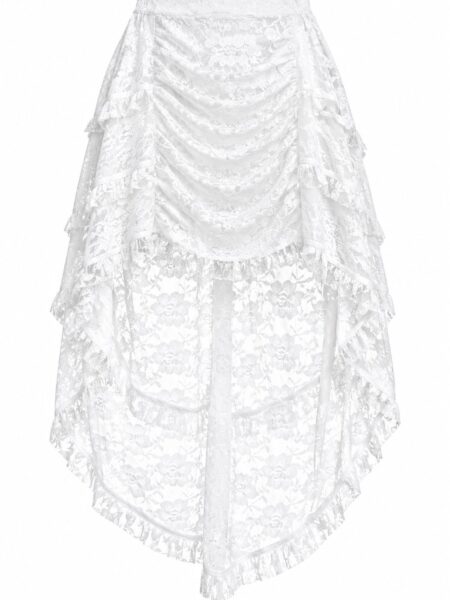Sheer White Lace Ruched Front High Low Lace Skirt — Pleasure Zone Houston