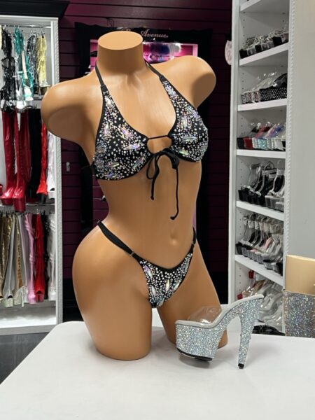 Black Aurora Crystal Bikini with iridescent crystal embellishments