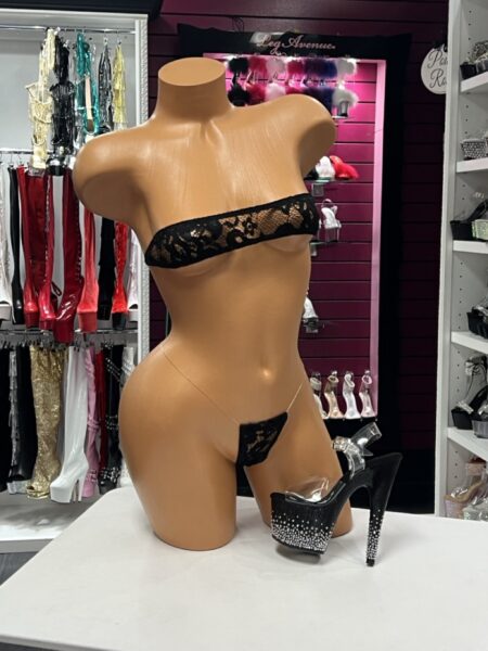 Black Lace Micro Set with strapless bandeau top and string thong