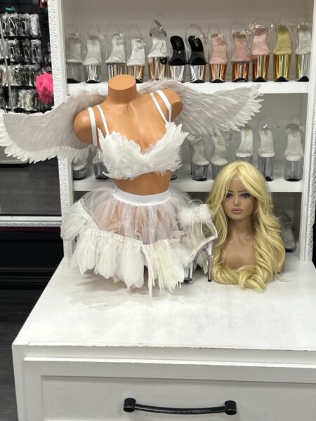 Heavenly Angel Costume Set white four-piece Halloween costume with wings