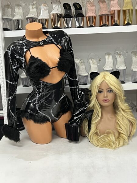 Feisty Catwoman Costume Set black and white three-piece Halloween costume
