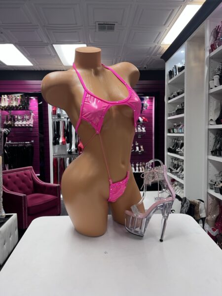 Hot Pink Patent Sling with glossy finish and crystal accents