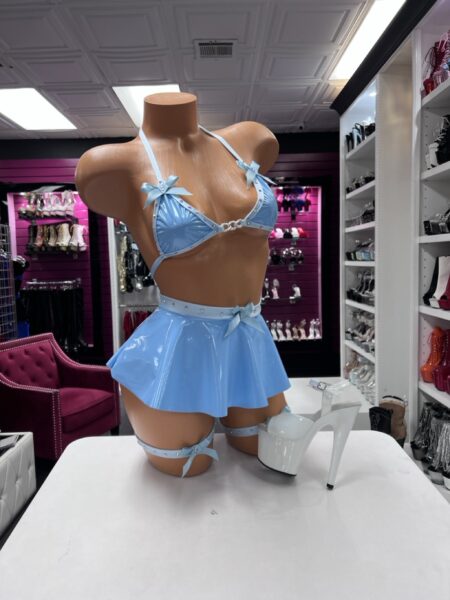 Baby Blue Patent Skirt Set