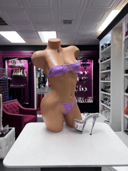 Lavender Lace Micro Set with sheer floral lace bandeau top and matching micro thong