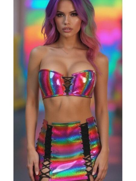 Lavish 2 PC Rainbow Glitter Bustier & Skirt Set — Pleasure Zone Houston