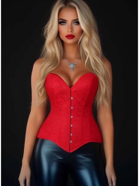 Lavish Red Brocade Overbust Corset W/Busk Closure — Pleasure Zone Houston