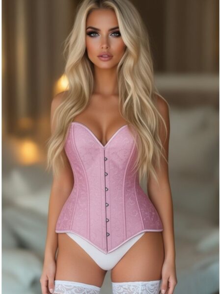 Lavish Lt Pink Brocade Overbust Corset W/Busk Closure — Pleasure Zone Houston