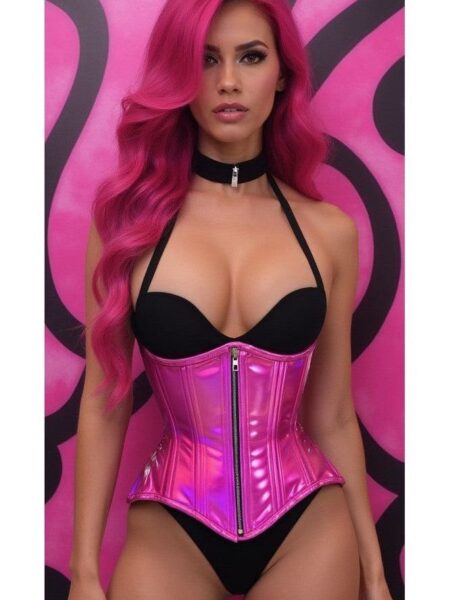 Top Drawer Fuchsia Holo Double Steel Boned Underbust Waist Cincher Corset — Pleasure Zone Houston