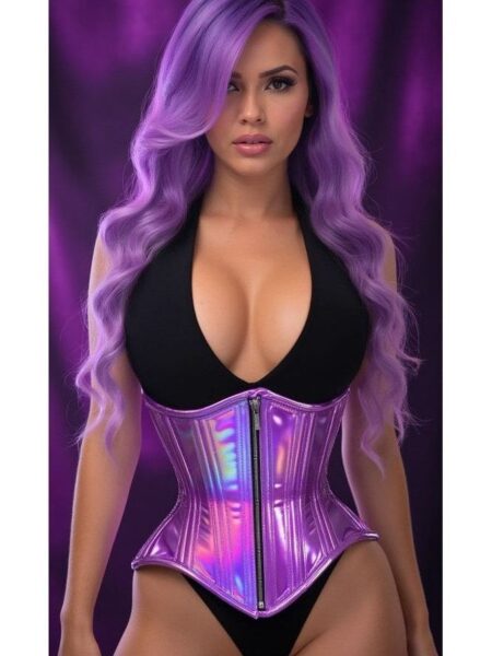 Top Drawer Lavender Holo Double Steel Boned Underbust Waist Cincher Corset — Pleasure Zone Houston