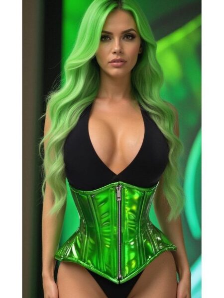 Top Drawer Green Holo Double Steel Boned Underbust Waist Cincher Corset — Pleasure Zone Houston