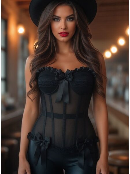 Top Drawer Steel Boned Black Mesh Underwire Bustier Corset