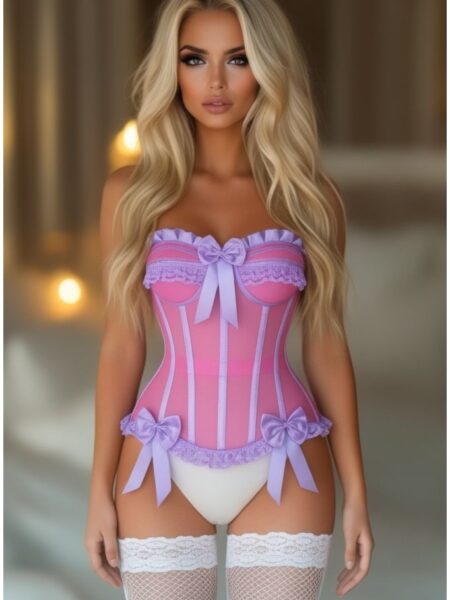Top Drawer Steel Boned Pink/Purple Mesh Underwire Bustier Corset