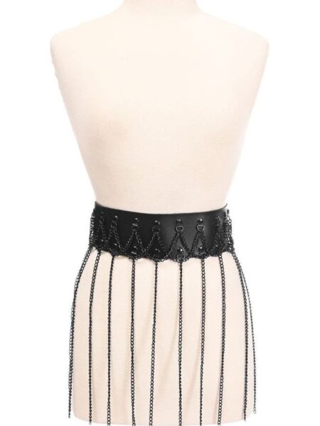Black Faux Leather & Black Metallic Chain Fringe Skirt — Pleasure Zone Houston
