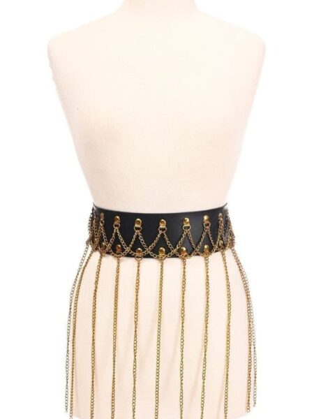 Black Faux Leather & Gold Metallic Chain Fringe Skirt — Pleasure Zone Houston
