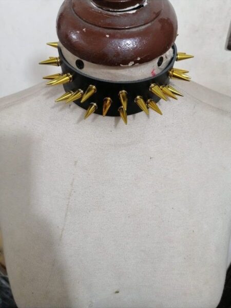 Black Faux Leather & Gold Metallic Spike Choker — Pleasure Zone Houston
