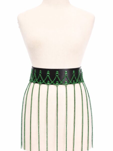 Black Faux Leather & Green Metallic Chain Fringe Skirt — Pleasure Zone Houston