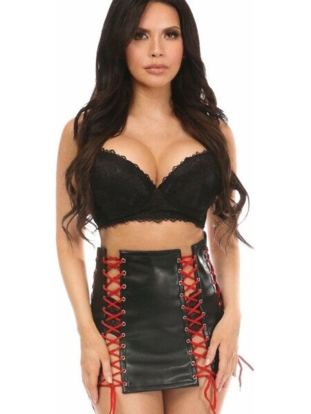 Black Faux Leather Lace-Up Skirt w/Red Lacing — Pleasure Zone Houston