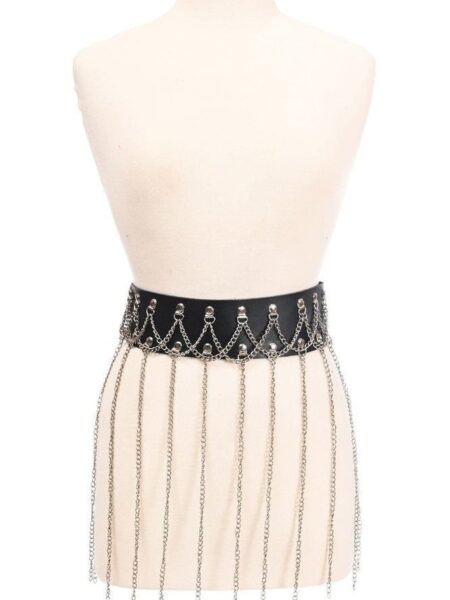 Black Faux Leather & Silver Chain Fringe Skirt — Pleasure Zone Houston