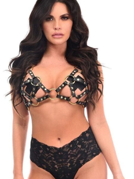 Black/Gold Strappy Harness Bra Top — Pleasure Zone Houston