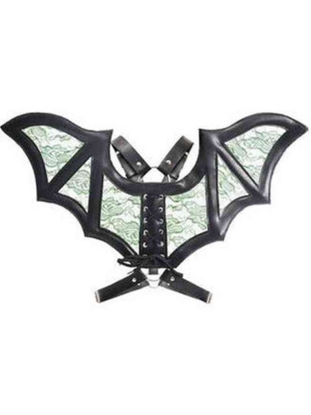Black/Green Faux Leather & Lace Wing Harness — Pleasure Zone Houston