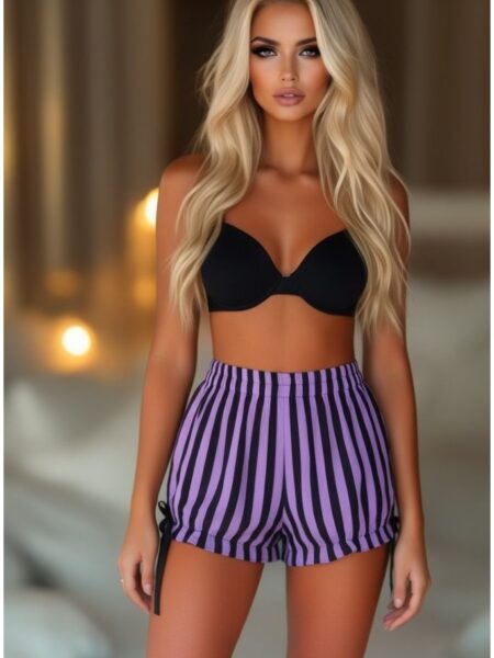 Black/Light Purple Striped Bloomers — Pleasure Zone Houston