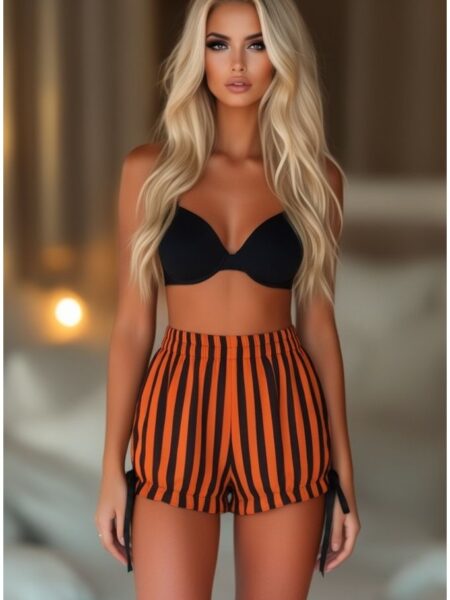Black/Orange Striped Bloomers — Pleasure Zone Houston