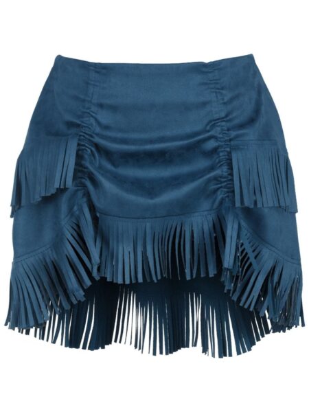 Blue Suede Ruched Bustle Skirt w/Fringe — Pleasure Zone Houston