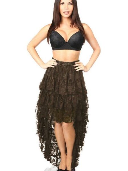 LIMITED EDITION Dark Brown High Low Lace Skirt — Pleasure Zone Houston