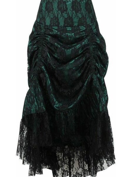 Dark Green w/Black Lace Overlay Ruched Bustle Skirt — Pleasure Zone Houston