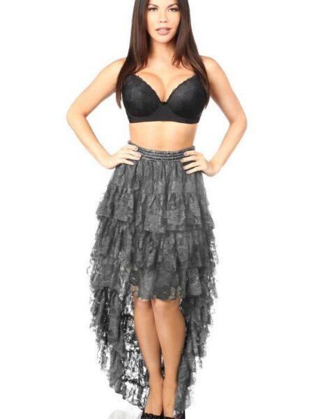 LIMITED EDITION Dark Grey High Low Lace Skirt — Pleasure Zone Houston